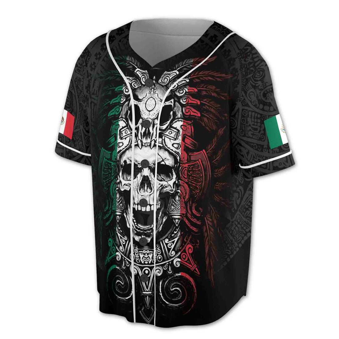 Mexico Skull Aztec Tattoo Pattern Grunge Baseball Jersey S-5XL