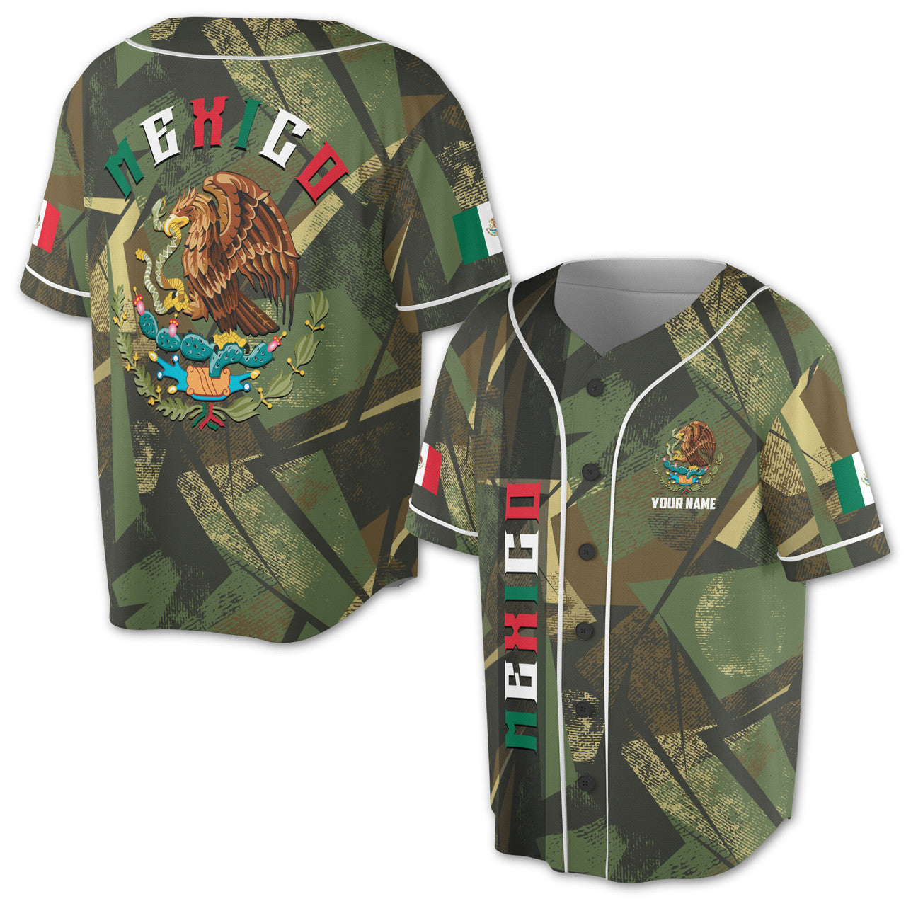 Custom Name Mexico Coat of Arms Camo Baseball Jersey S-5XL