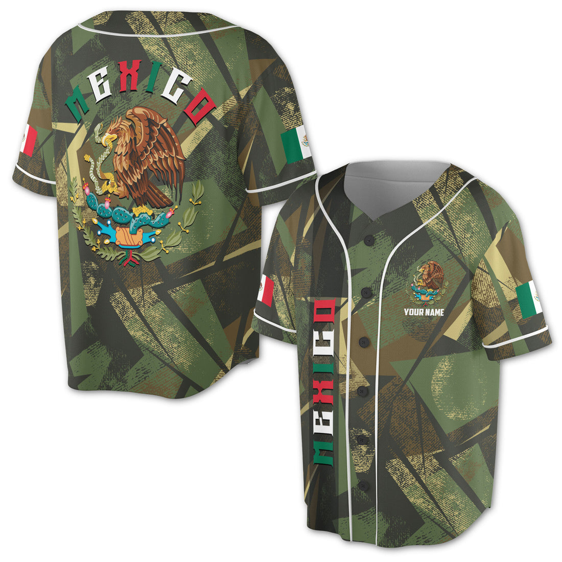 Custom Name Mexico Coat of Arms Camo Baseball Jersey S-5XL