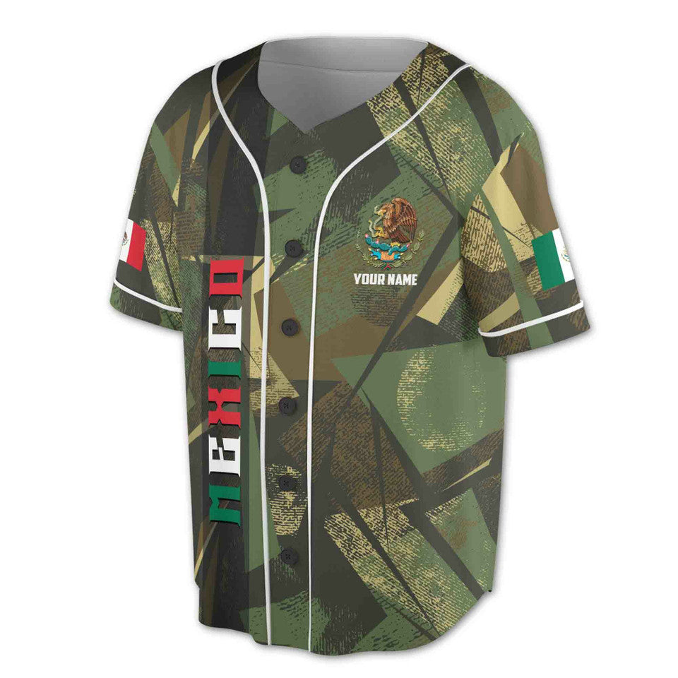 Custom Name Mexico Coat of Arms Camo Baseball Jersey S-5XL