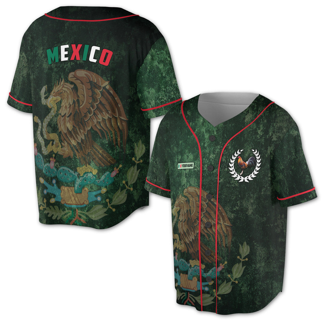 Customize Patriotic Mexico Coat Of Arms Baseball Jersey S-5XL