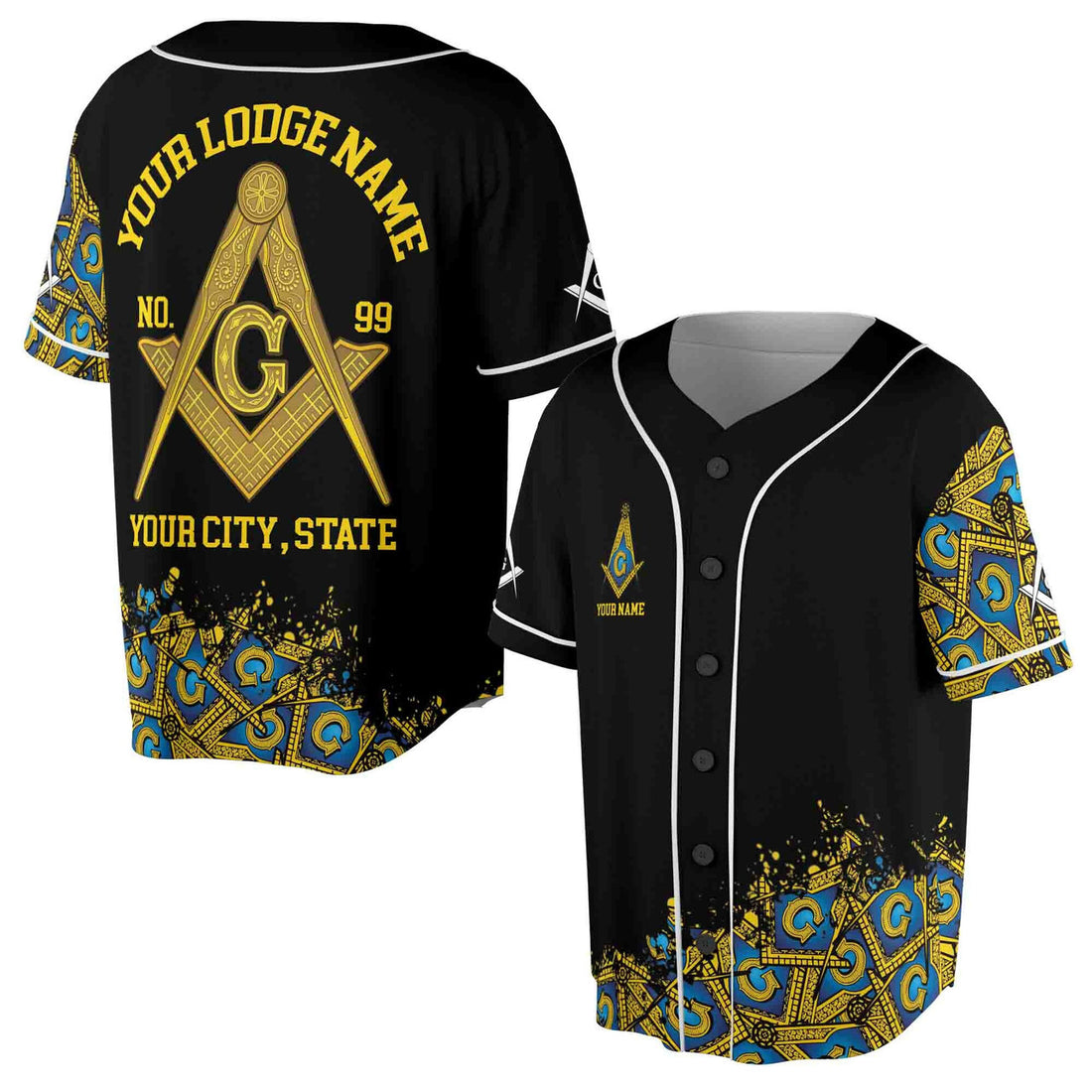 Customized Blue Lodge Master Mason Baseball Jersey S-5XL