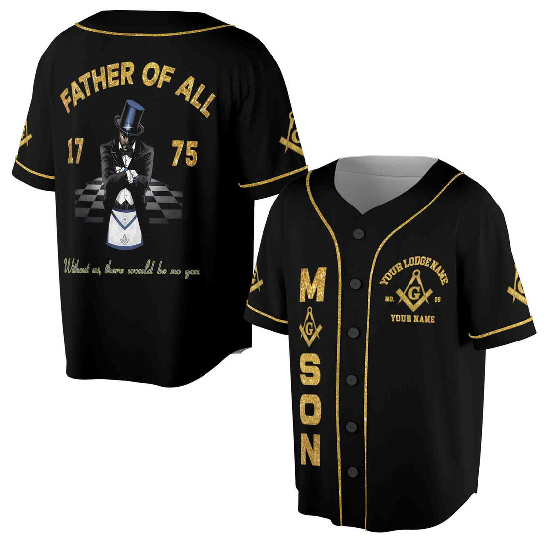 Personalized Freemason Golden Line Baseball Jersey S-5XL