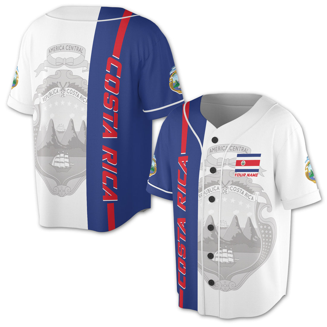 Customized Patriotic Rica Coat of Arms Baseball Jersey S-5XL