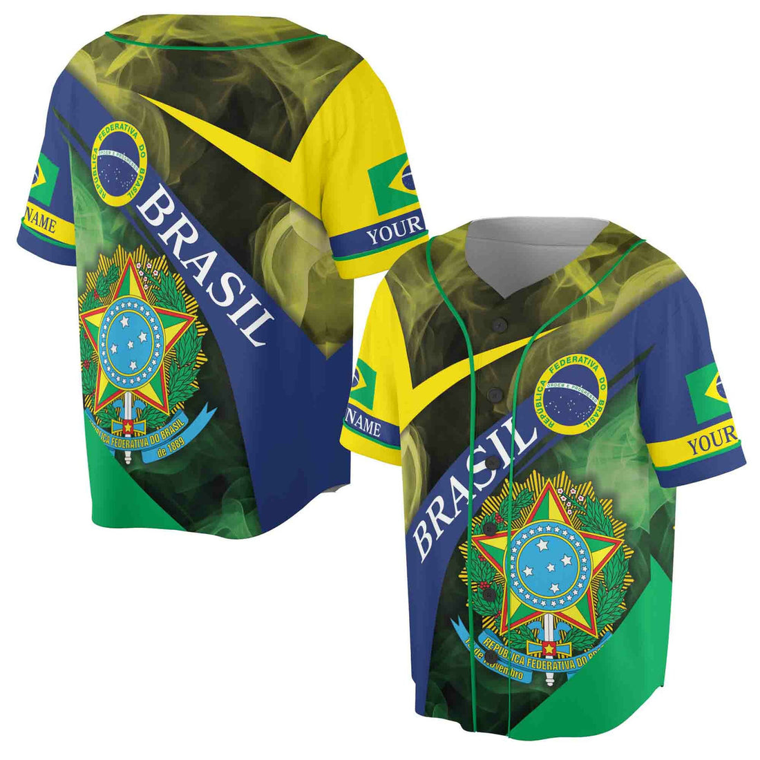 Custom Patriotic Brazil Coat of Arms Baseball Jersey S-5XL