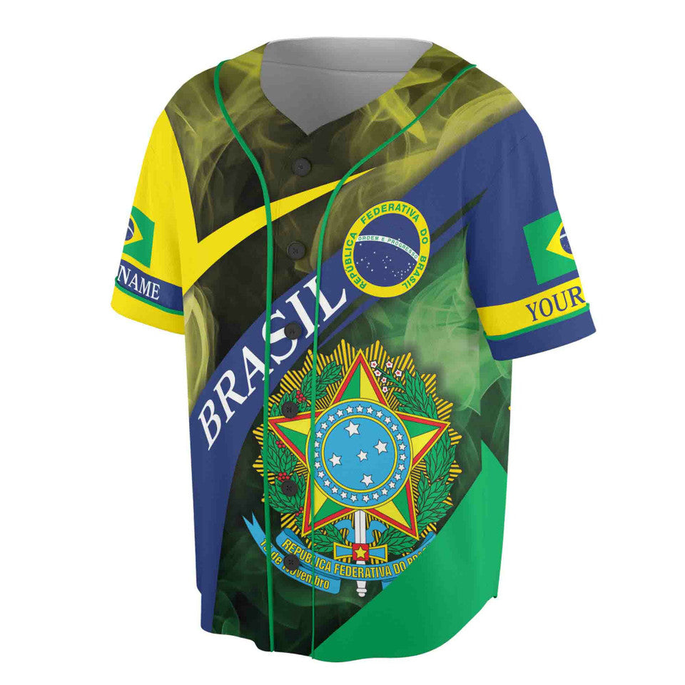 Custom Patriotic Brazil Coat of Arms Baseball Jersey S-5XL