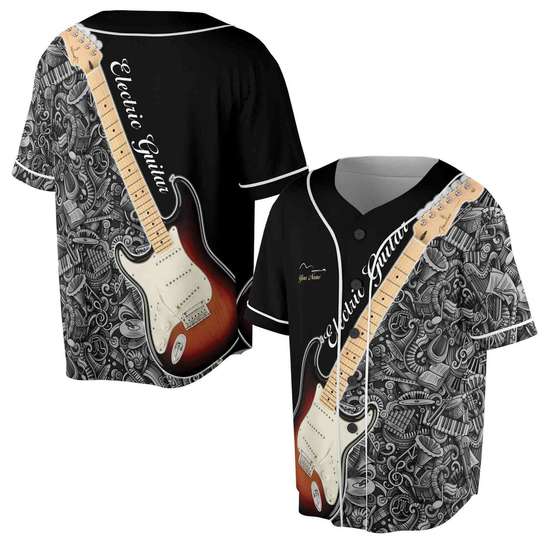 Custom Name Love Music Guitar Player Baseball Jersey S-5XL