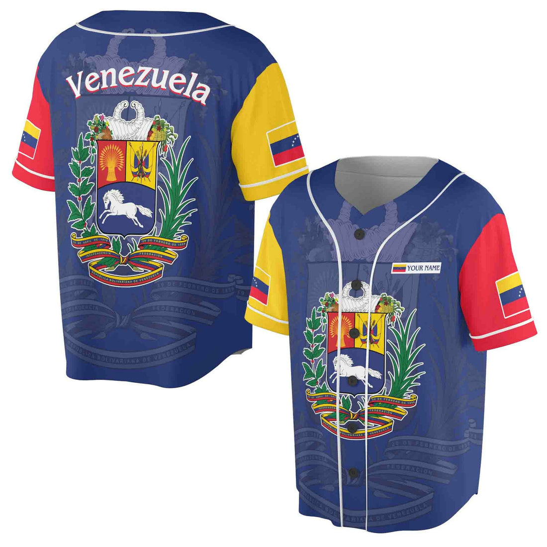 Custom Venezuela Coat of Arms Patriotic Baseball Jersey S-5XL