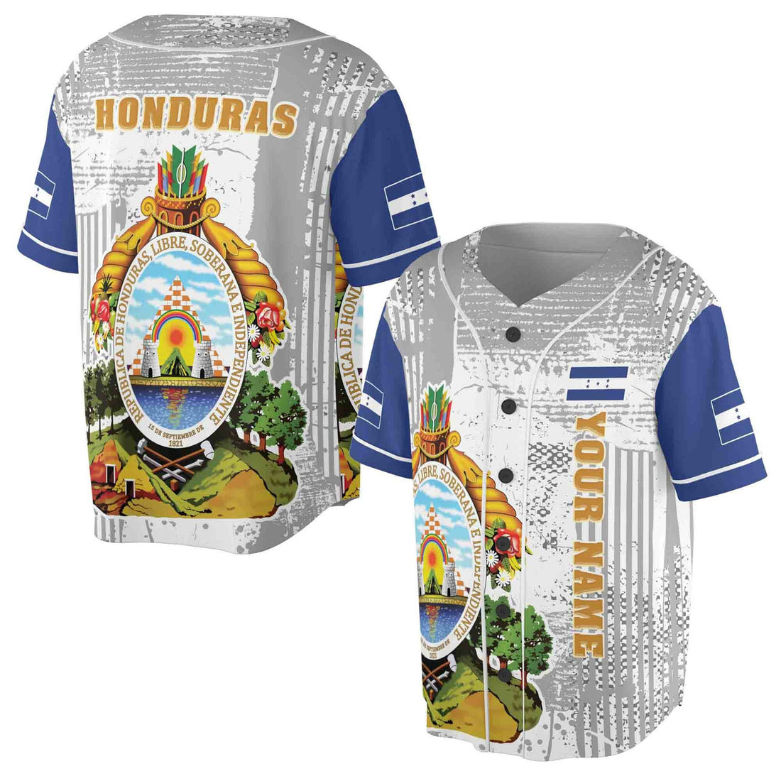 Custom Honduras Coat of Arms Patriotic Baseball Jersey S-5XL