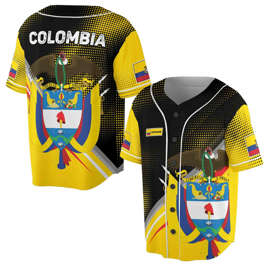 Custom Name Colombia Coat of Arms Grunge Baseball Jersey S-5XL
