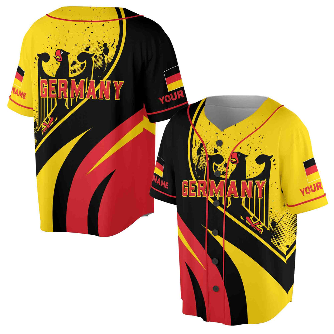 Custom Name Patriotic Germany Coat of Arms Grunge Baseball Jersey S-5XL