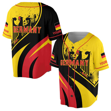 Custom Name Patriotic Germany Coat of Arms Grunge Baseball Jersey S-5XL