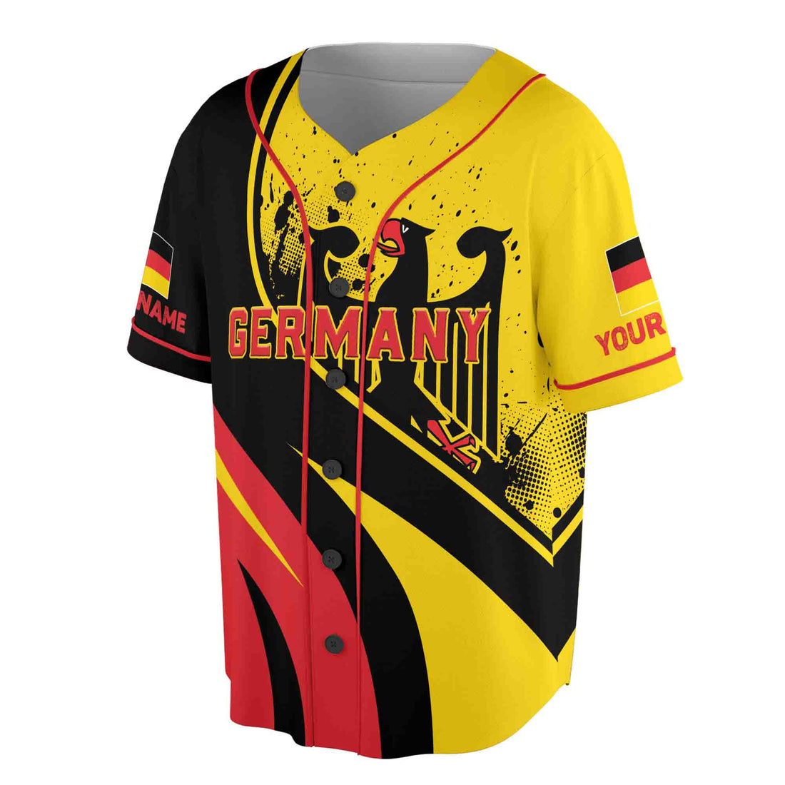 Custom Name Patriotic Germany Coat of Arms Grunge Baseball Jersey S-5XL
