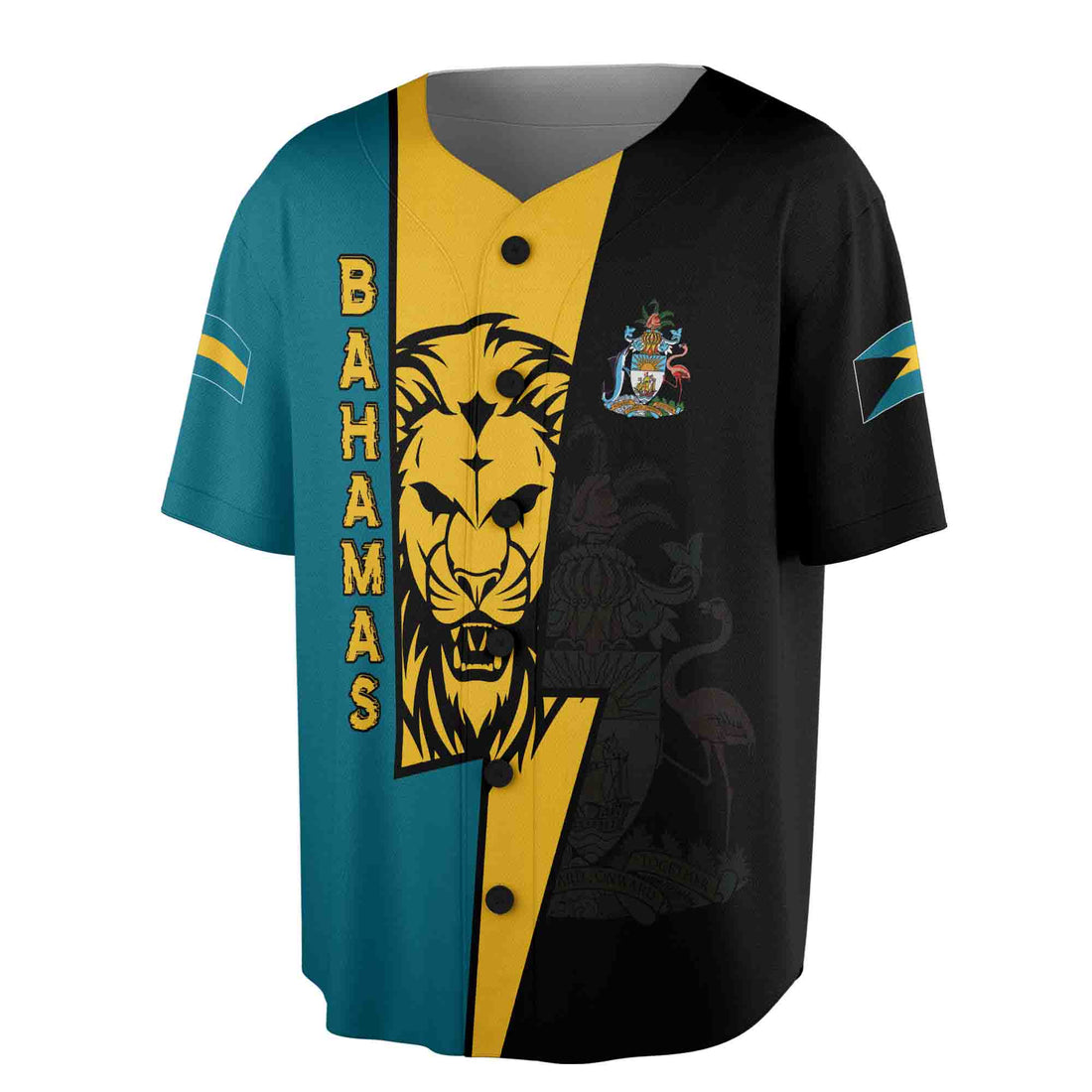 Custom Name Bahamas Flag Lion Coat Of Arms Baseball Jersey S-5XL