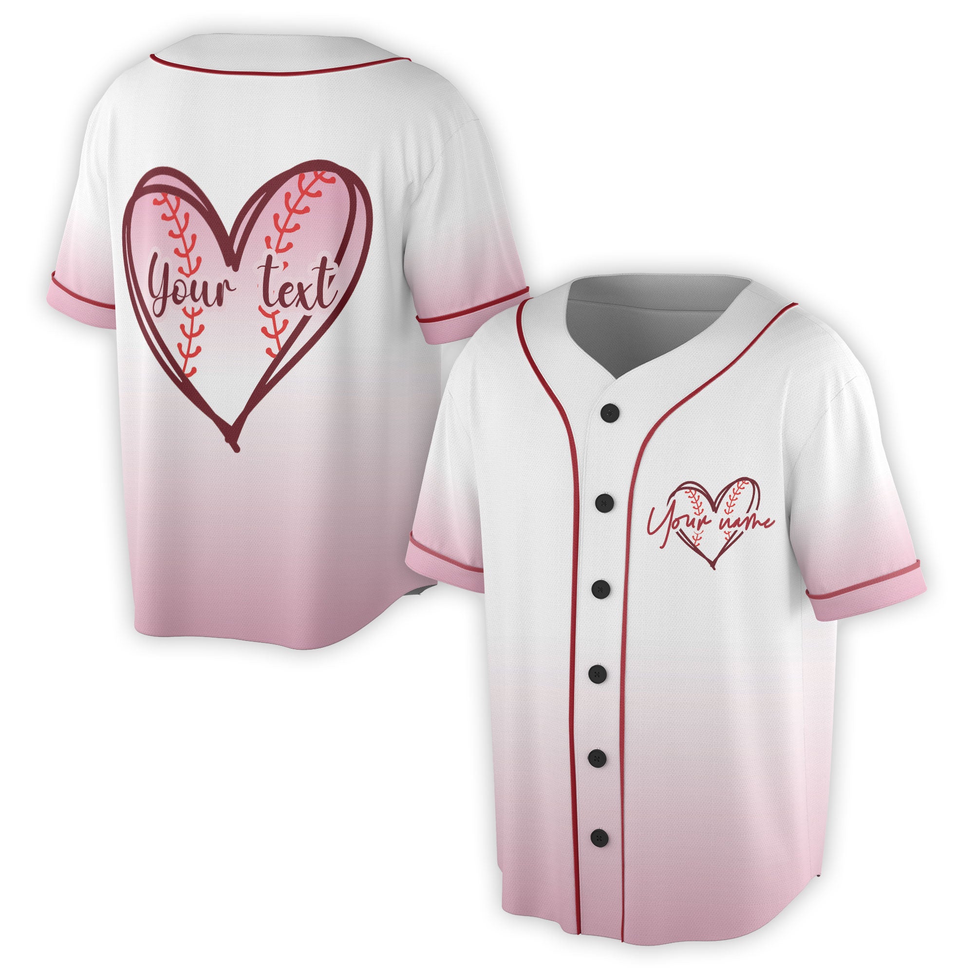 Custom Name Baseball with Heart Baseball Lover Gift Baseball Jersey S-5XL