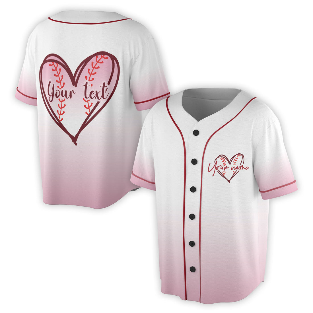 Custom Name Baseball with Heart Baseball Lover Gift Baseball Jersey S-5XL