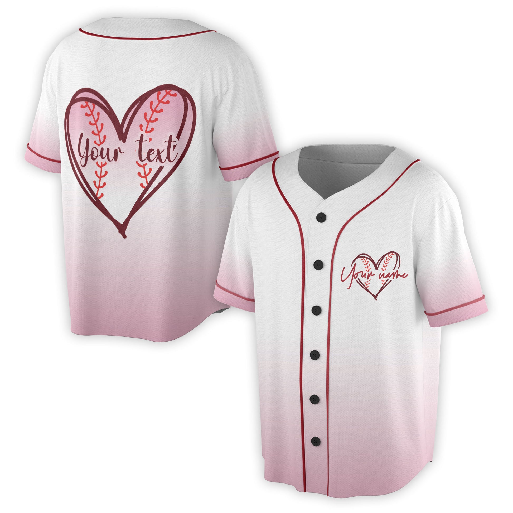 Custom Name Baseball with Heart Baseball Lover Gift Baseball Jersey S-5XL