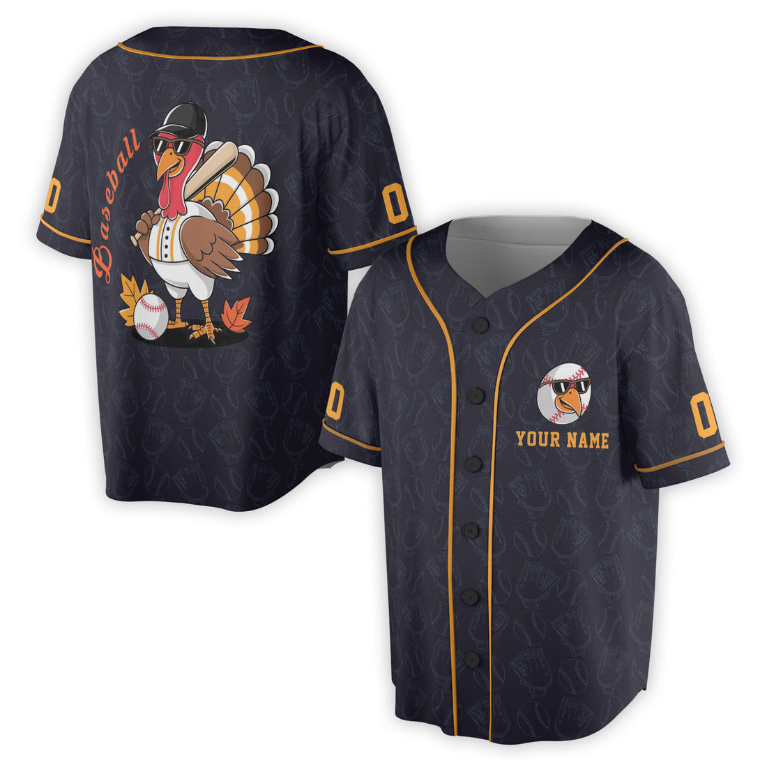 Custom Name Number Baseball Turkey Autumn Baseball Jersey S-5XL