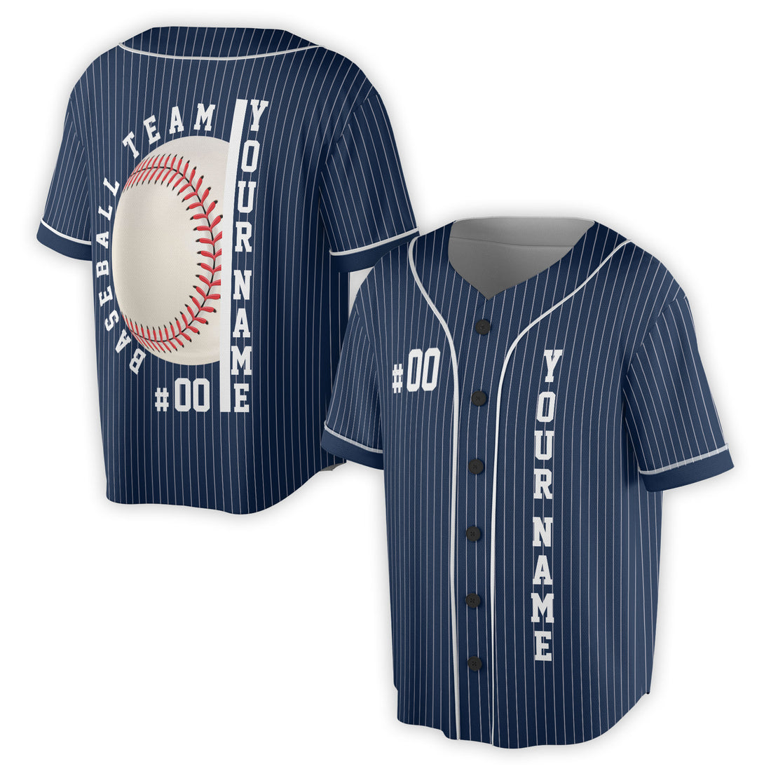 Custom Name Baseball Team Navy Blue with White Stripes Baseball Jersey S-5XL