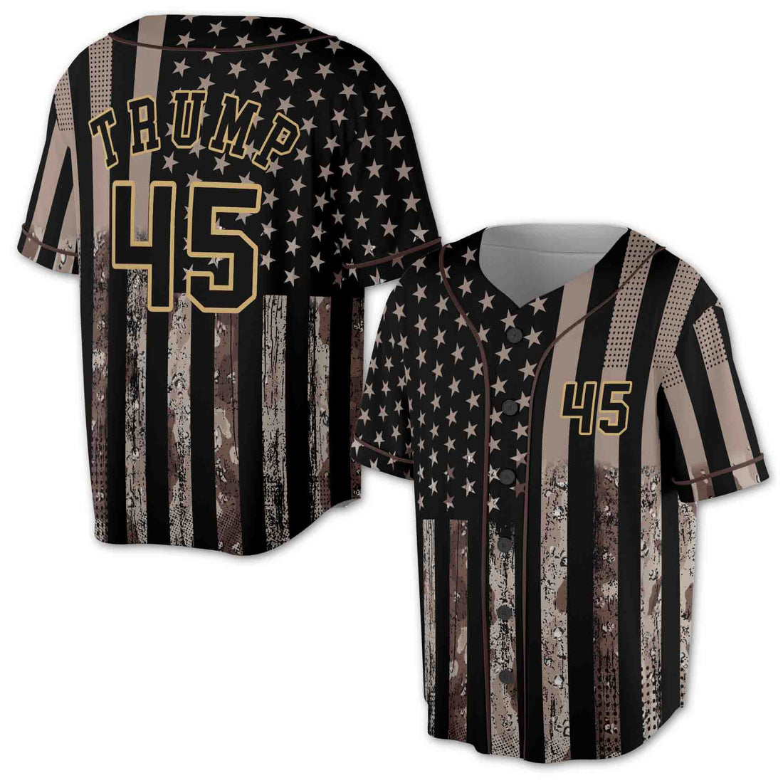 Custom Camo Black-Old Gold Salute To Service American Flag 3D Baseball Jersey S-5XL