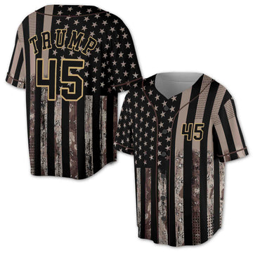 Custom Camo Black-Old Gold Salute To Service American Flag 3D Baseball Jersey S-5XL