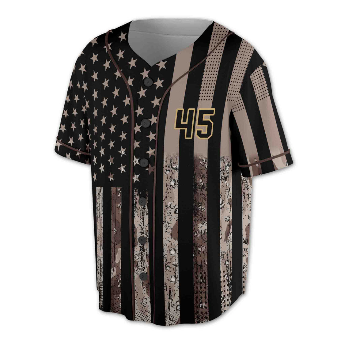 Custom Camo Black-Old Gold Salute To Service American Flag 3D Baseball Jersey S-5XL