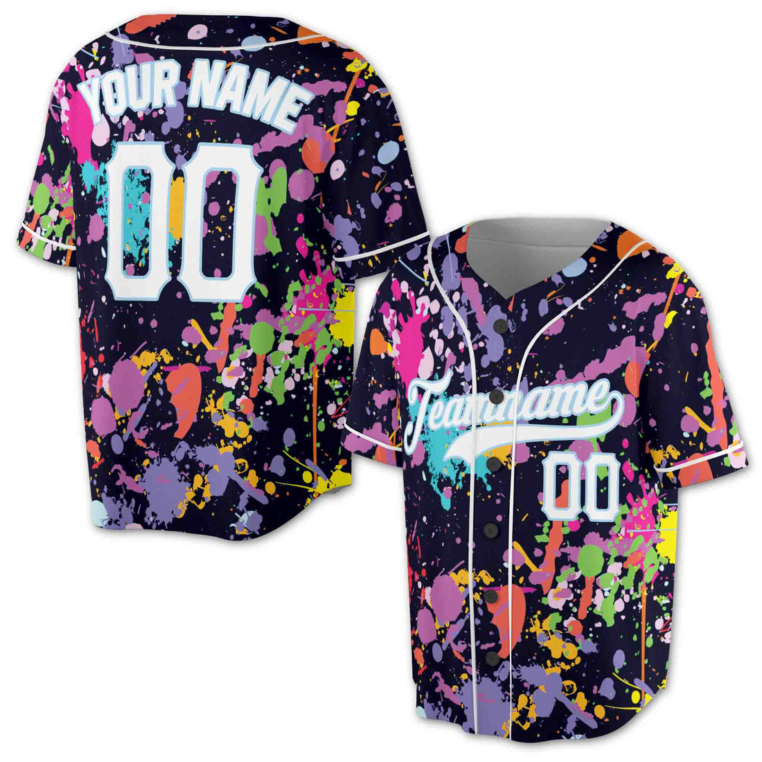 Custom Name and Team Nam Splashes Graffiti Pattern 3D Baseball Jersey Size S-5XL