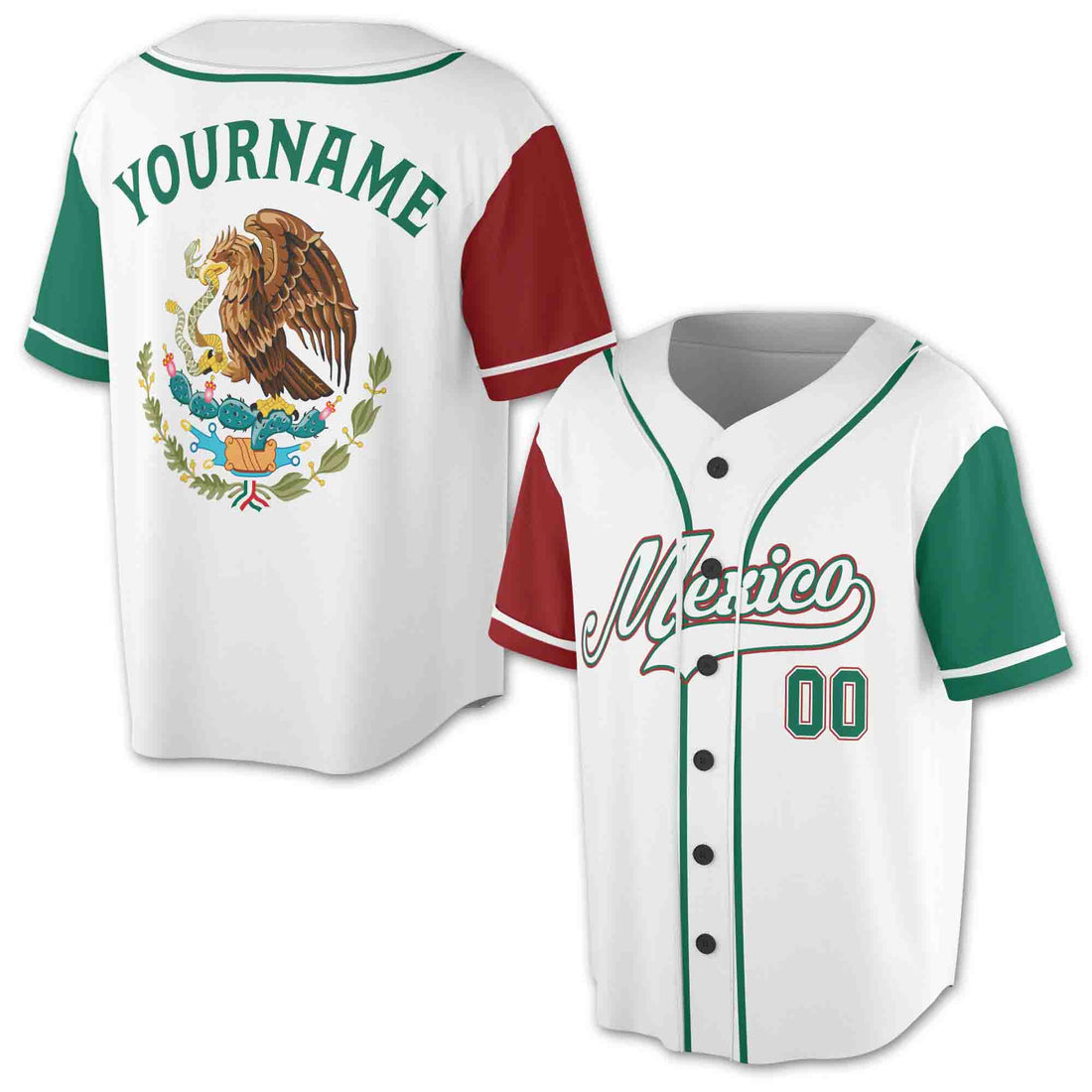 Personalize Team Name, Name and Number Green-Red Mexico 3D All Over Print Baseball Jersey Shirt Size S-5XL