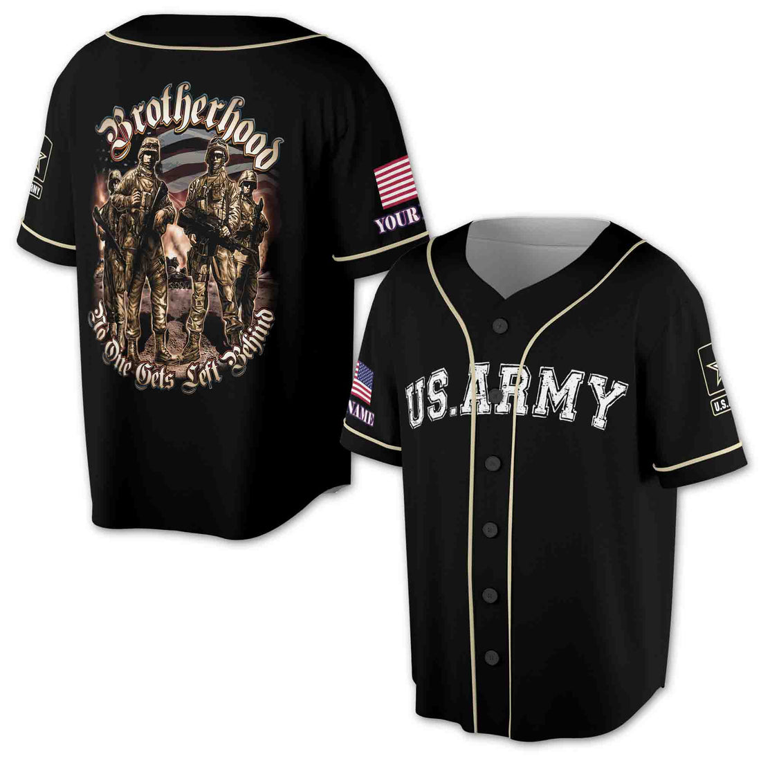 US Army Brotherhood No One Gets Left Behind 3D Baseball Jersey Size S-5XL