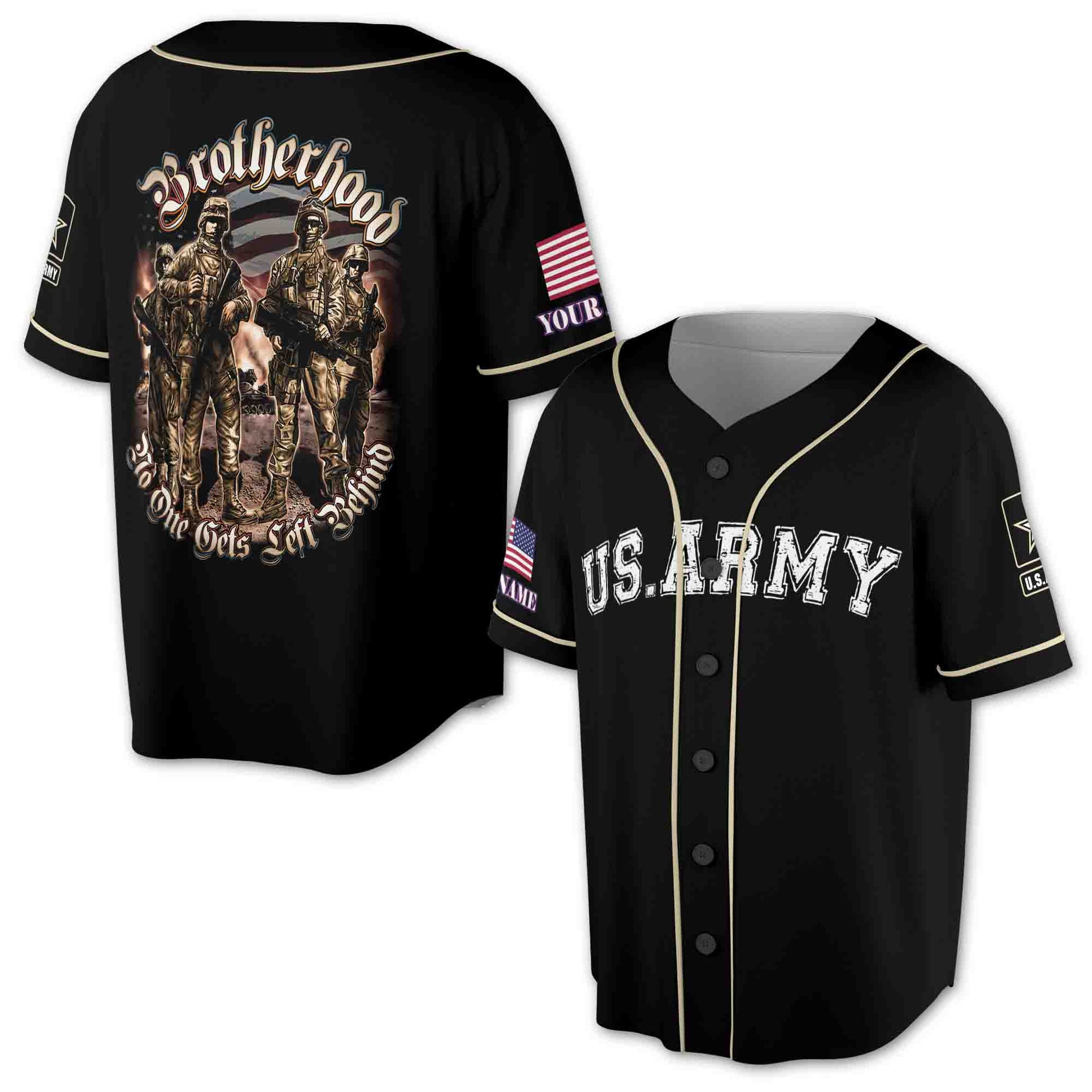 US Army Brotherhood No One Gets Left Behind 3D Baseball Jersey Size S-5XL