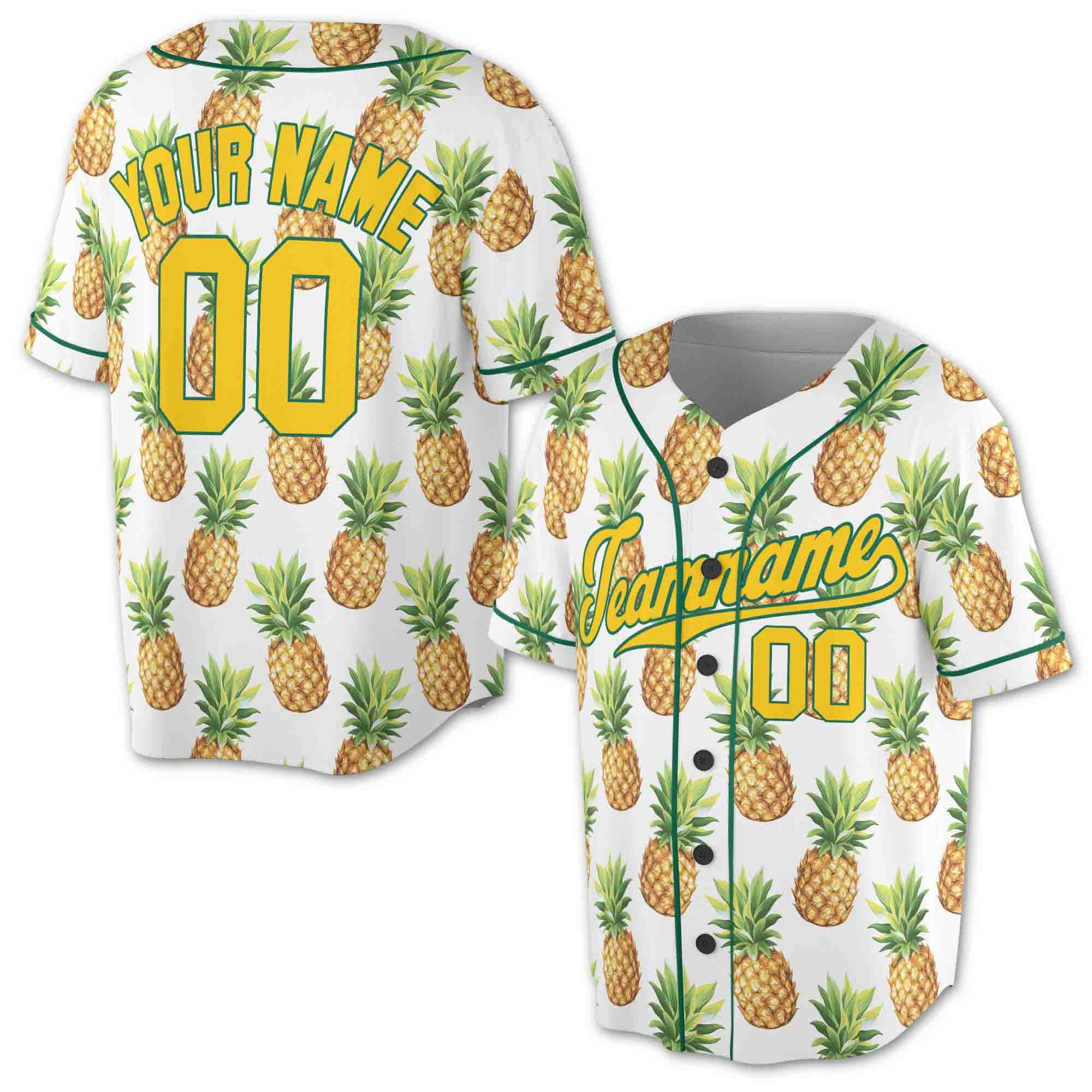 Custom Pineapple Yellow Gold Tropical 3D Baseball Jersey S-5XL