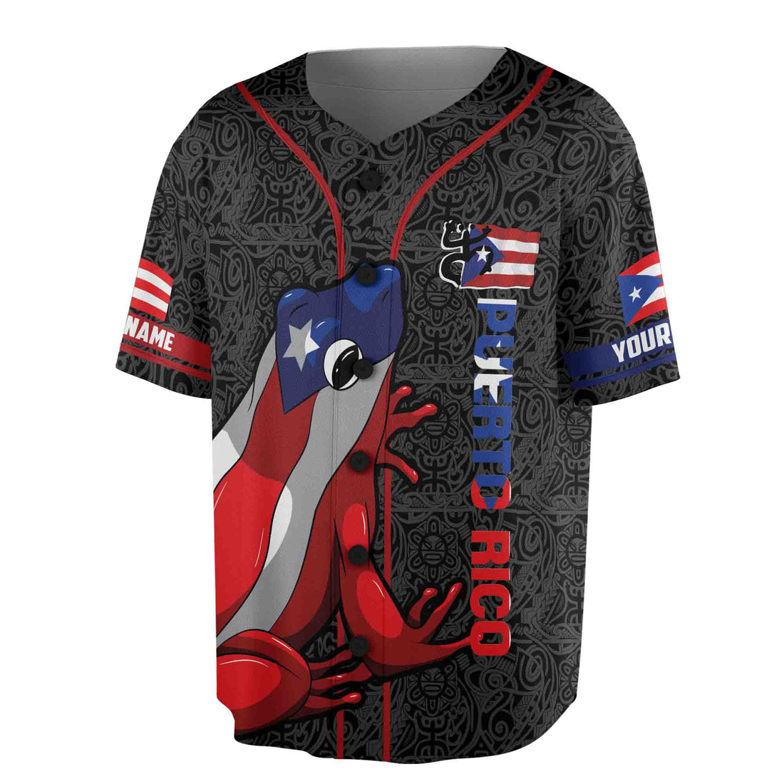 Personalized Frog Puerto Rico Flag Baseball Jersey S-5XL