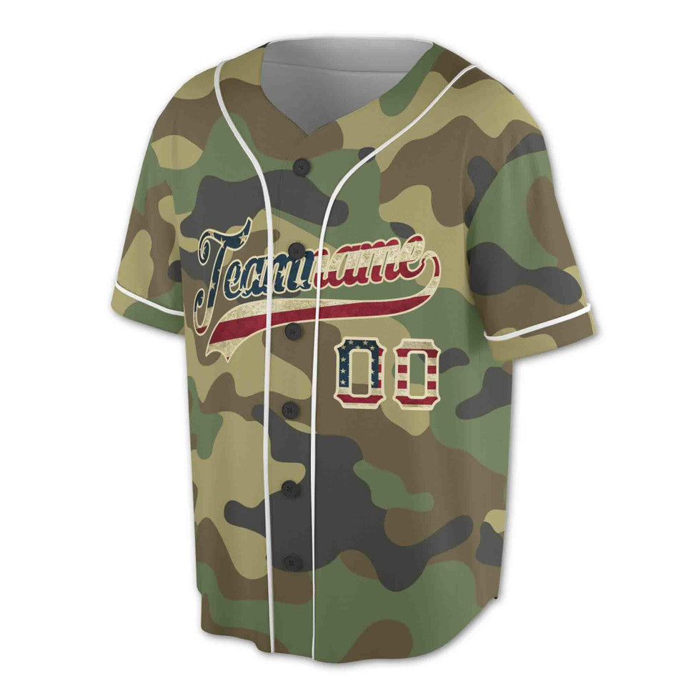 Custom Camo USA Flag Salute to Service Baseball Jersey S-5XL