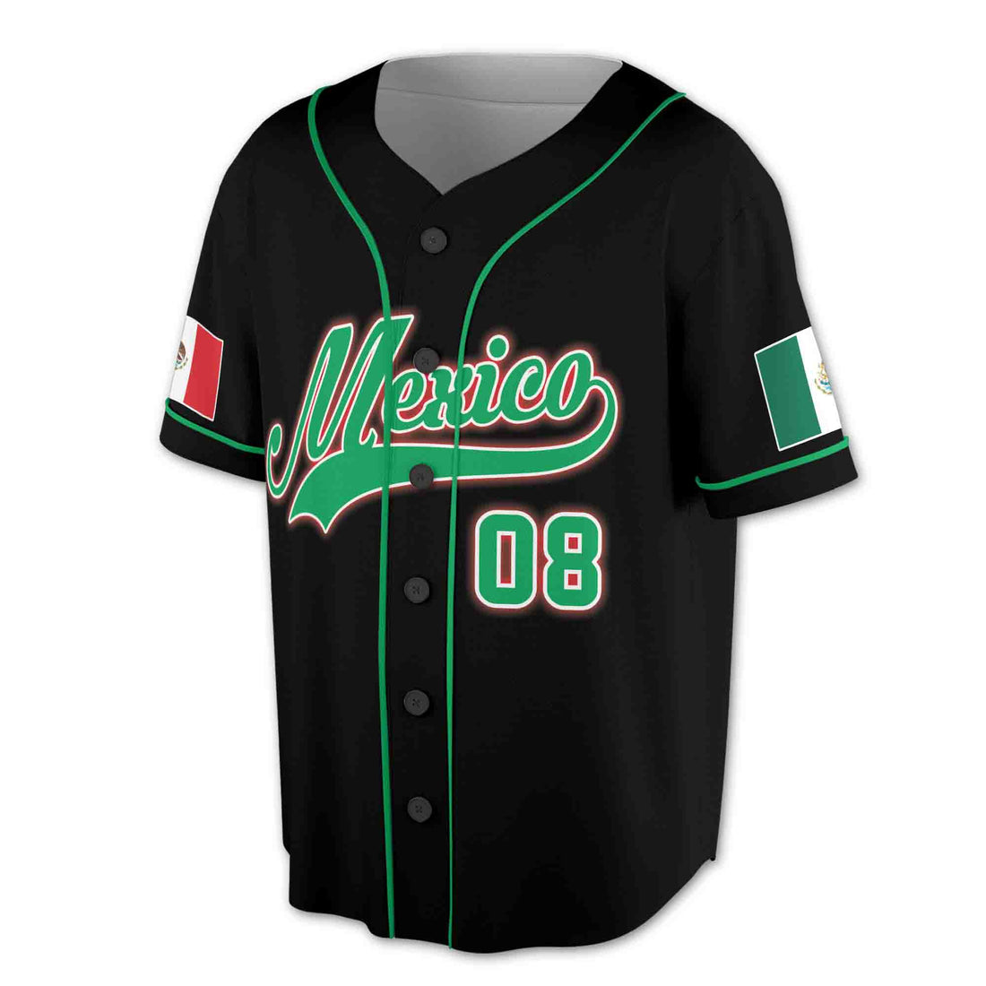 Personalized Name Mexico Flag 3D All Over Print Baseball Jersey Shirt Size S-5XL