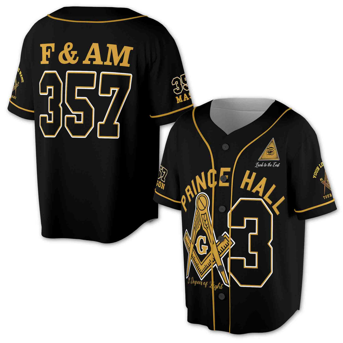 Custom Lodge, Number And Name Freemasonry Prince Hall 357 F&AMC 3D Baseball Jersey Size S-5XL
