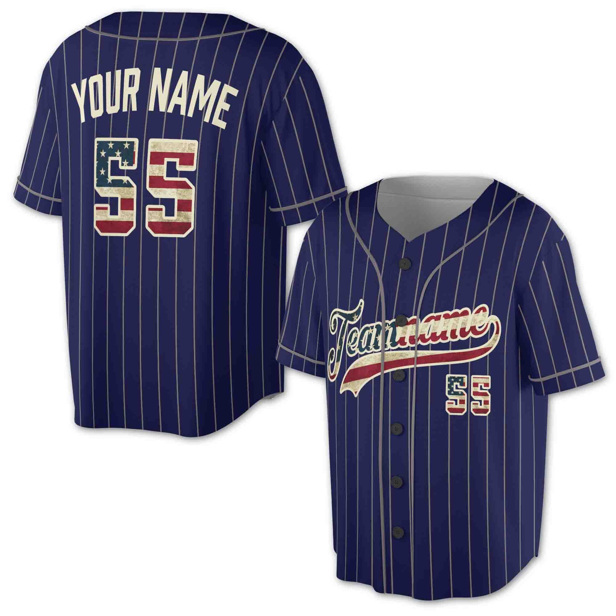 Custom Navy White Pinstripe Vintage Usa Flag-Cream Authentic 3D Baseball Jersey S-5XL