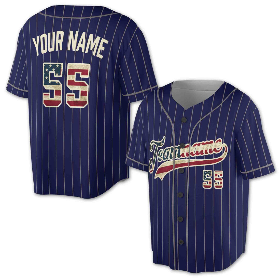 Custom Navy White Pinstripe Vintage Usa Flag-Cream Authentic 3D Baseball Jersey S-5XL