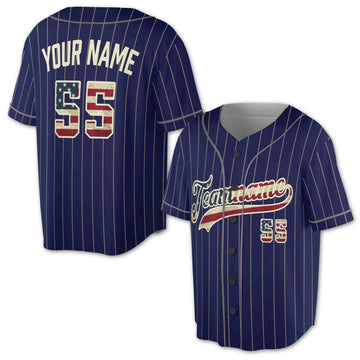 Custom Navy White Pinstripe Vintage Usa Flag-Cream Authentic 3D Baseball Jersey S-5XL