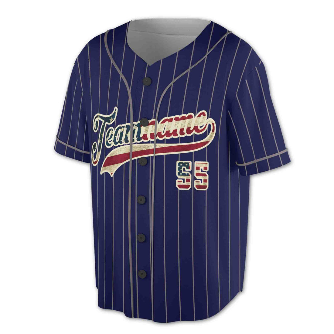 Custom Navy White Pinstripe Vintage Usa Flag-Cream Authentic 3D Baseball Jersey S-5XL
