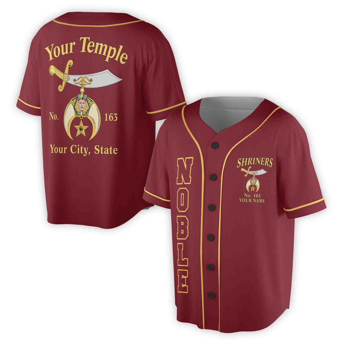 Custom Name Number Temple Shriners Noble Freemason Baseball Jersey S-5XL