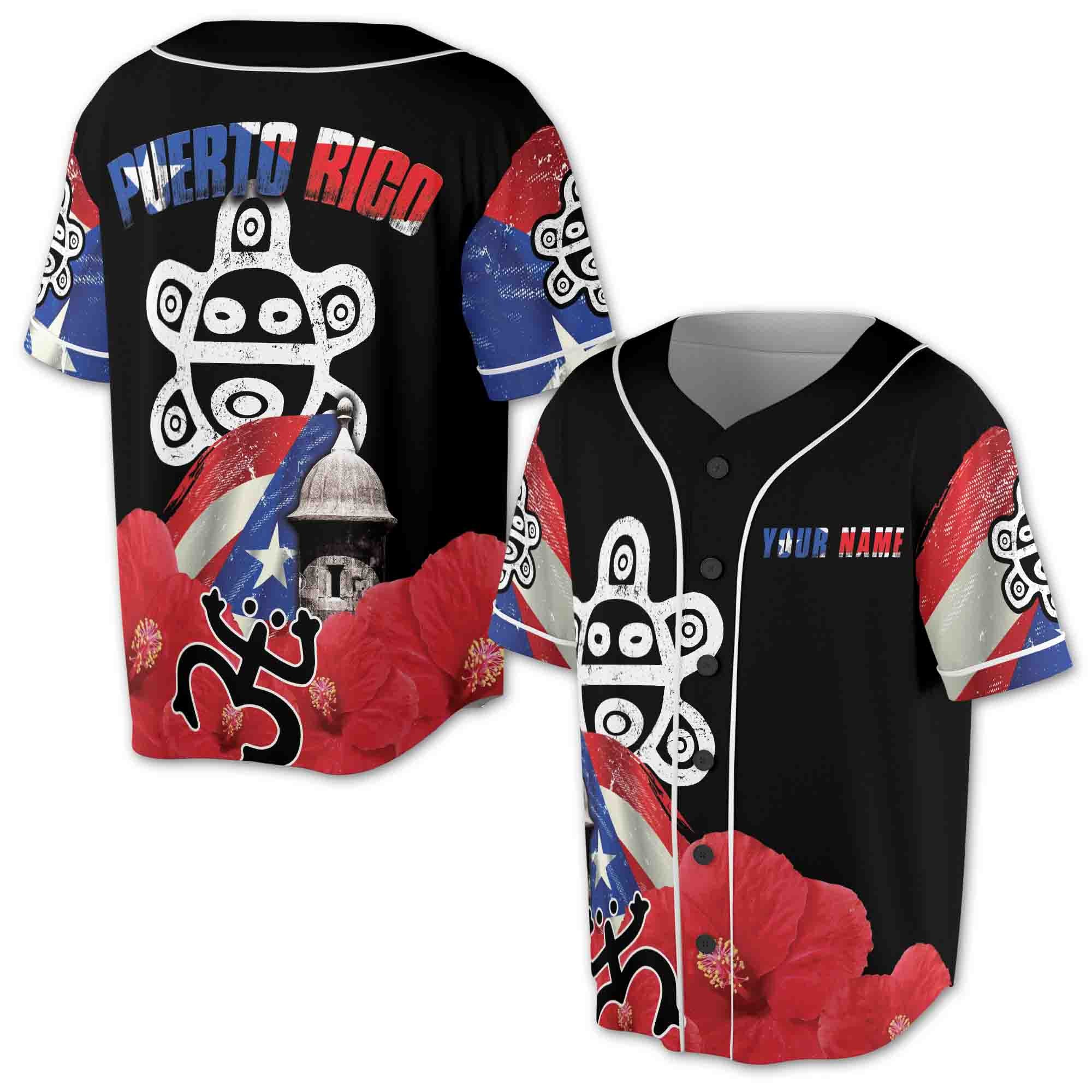 Custom Name Patriotic Puerto Rico Puerto Rican Symbol Baseball Jersey S-5XL