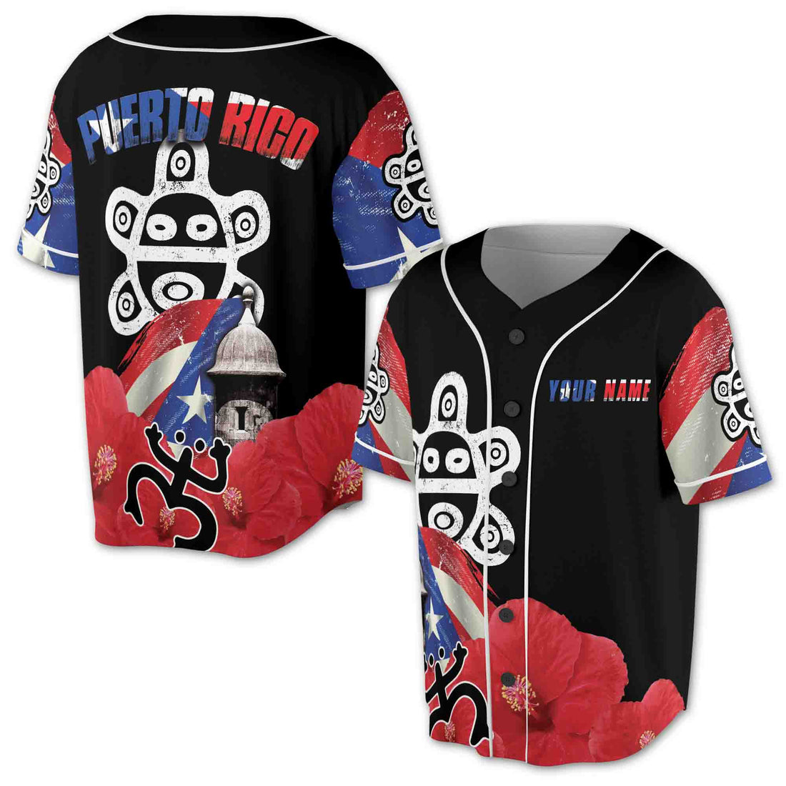 Custom Name Patriotic Puerto Rico Puerto Rican Symbol Baseball Jersey S-5XL