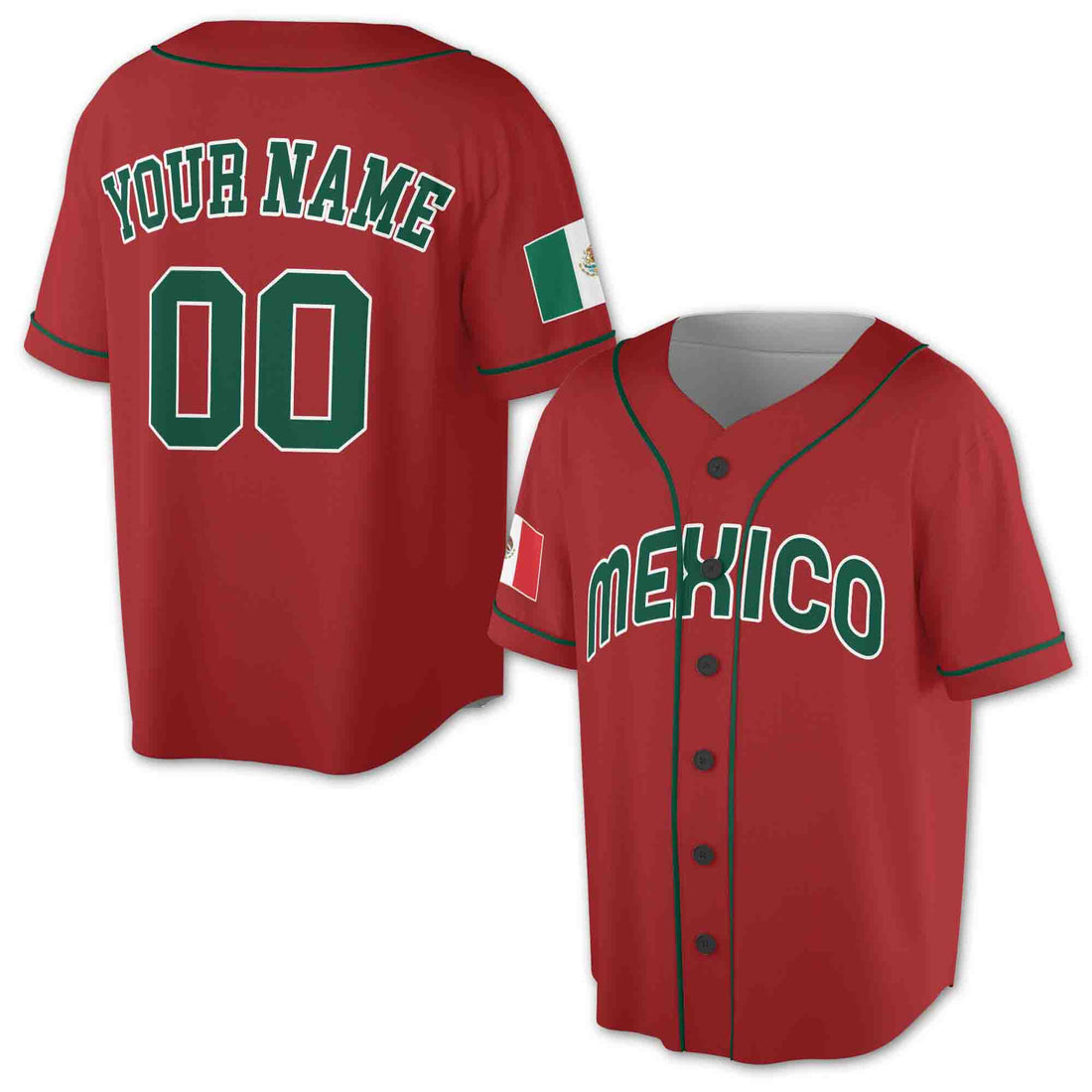 Red Mexico Baseball Sports Custom Name 3D Baseball Jersey S-5XL