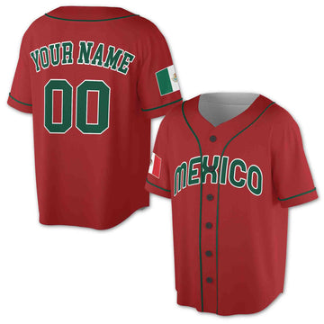 Red Mexico Baseball Sports Custom Name 3D Baseball Jersey S-5XL