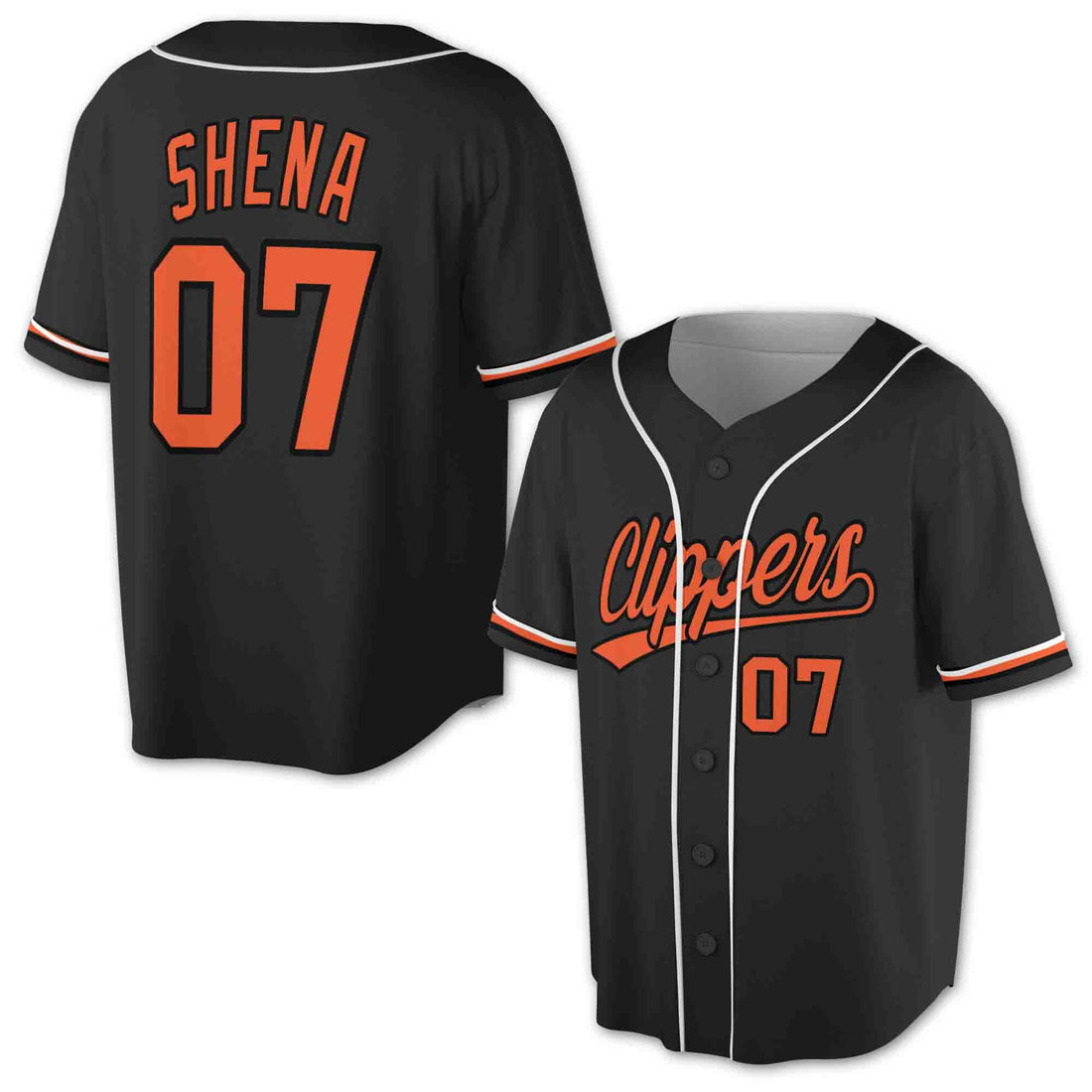 Custom Black Orange 3D All Over Print Baseball Jersey Shirt Size S-5XL