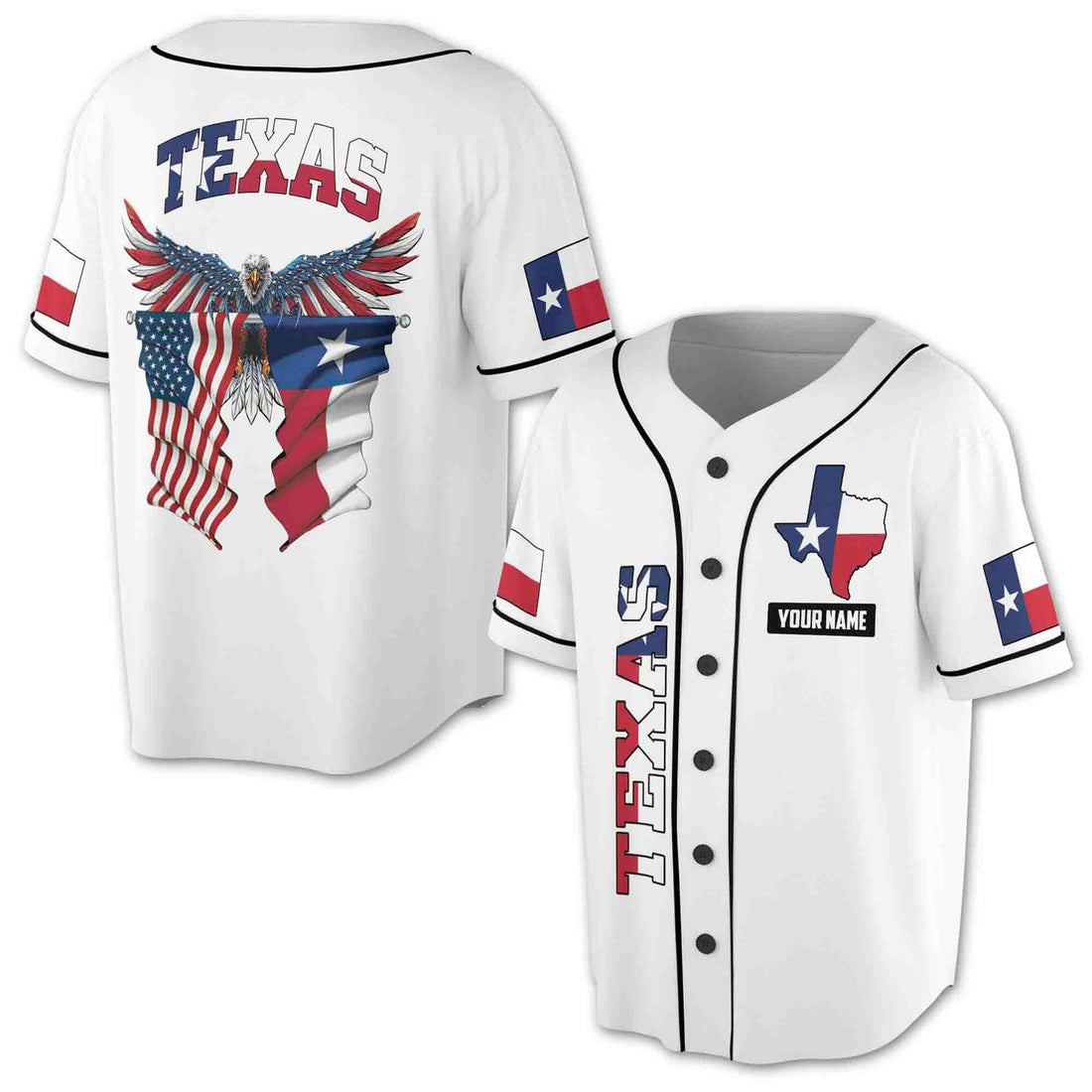 Custom American Flag Texas Flag Eagle 3D Baseball Jersey S-5XL