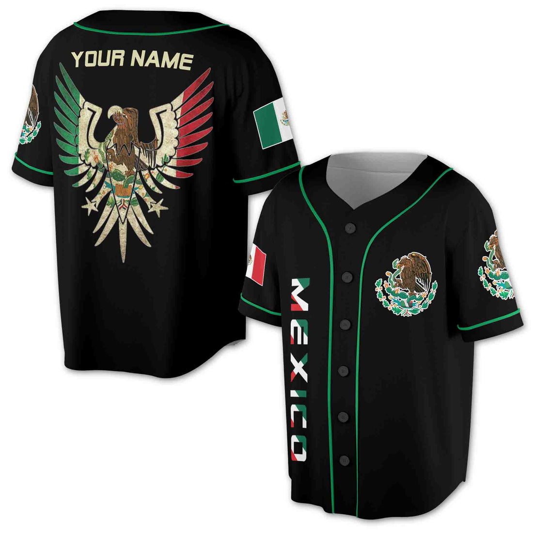 Personalized Name Aztec Eagle Mexico 3D All Over Printed Baseball Jersey Shirt Size S-5XL