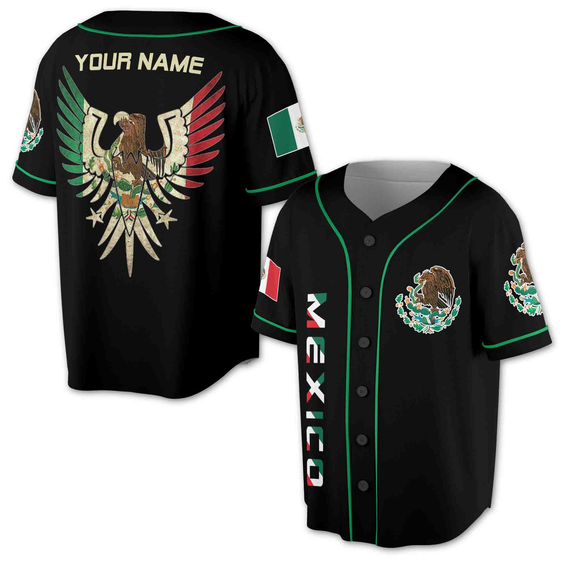 Personalized Name Aztec Eagle Mexico 3D All Over Printed Baseball Jersey Shirt Size S-5XL