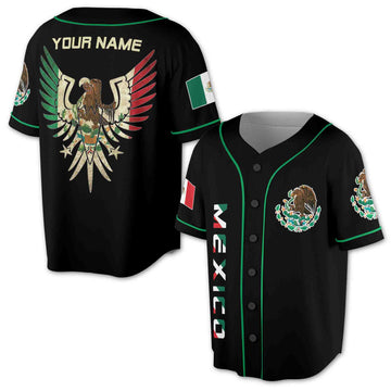 Personalized Name Aztec Eagle Mexico 3D All Over Printed Baseball Jersey Shirt Size S-5XL
