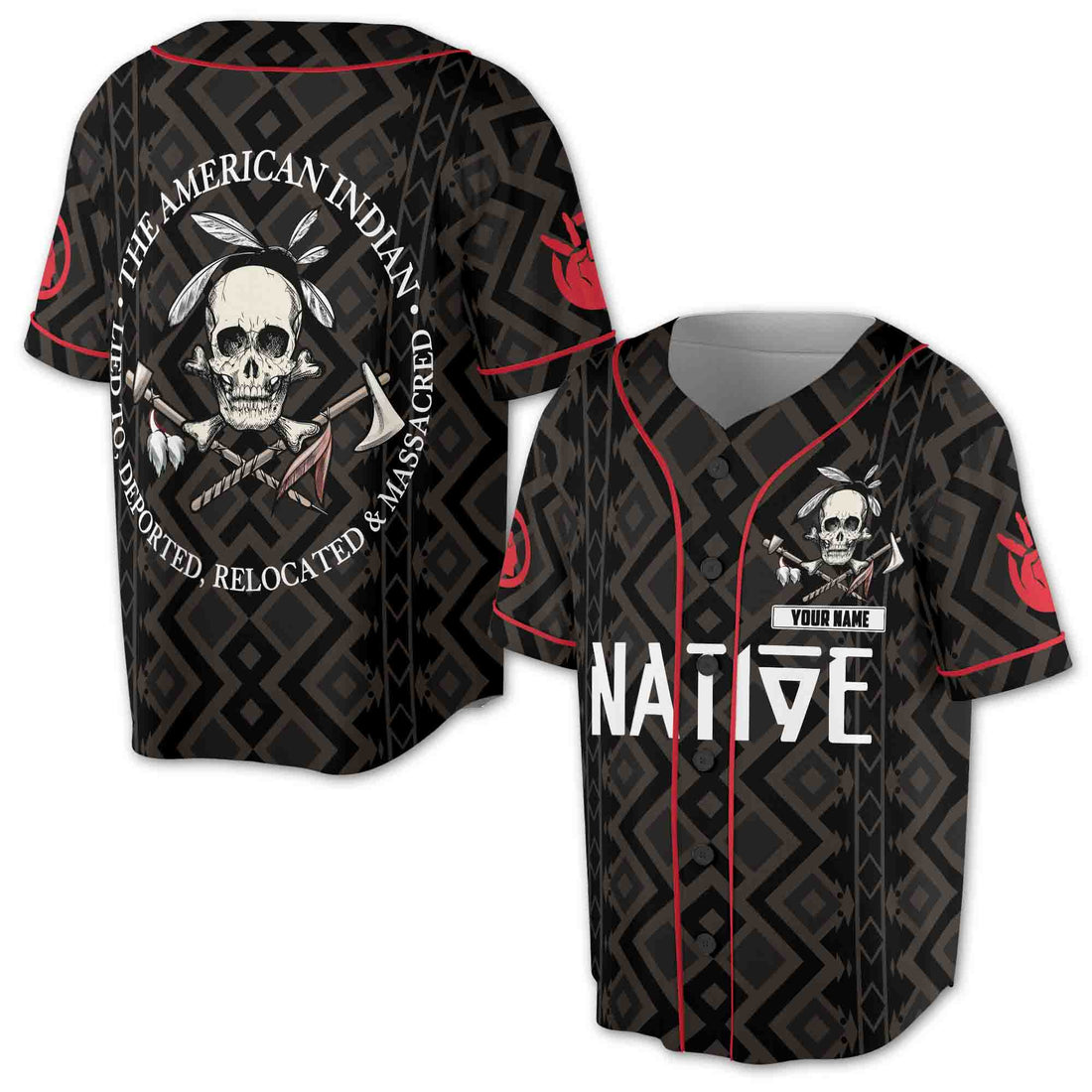Custom Name Native Amercia Indianl Skull Dask Style Baseball Jersey S-5XL
